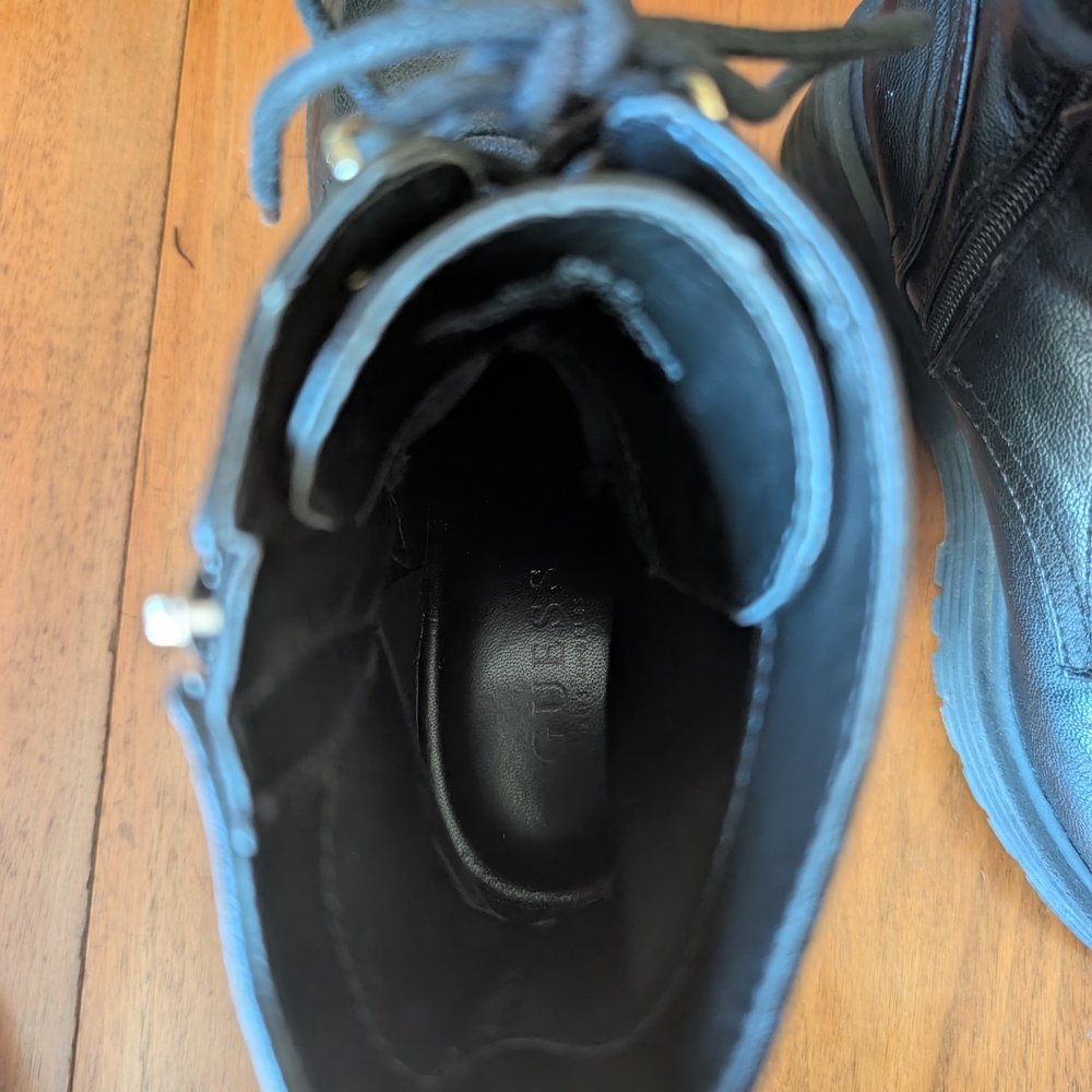 Guess Brand Black Combat Moto Boots with Rugged Sole - Picture 6 of 13